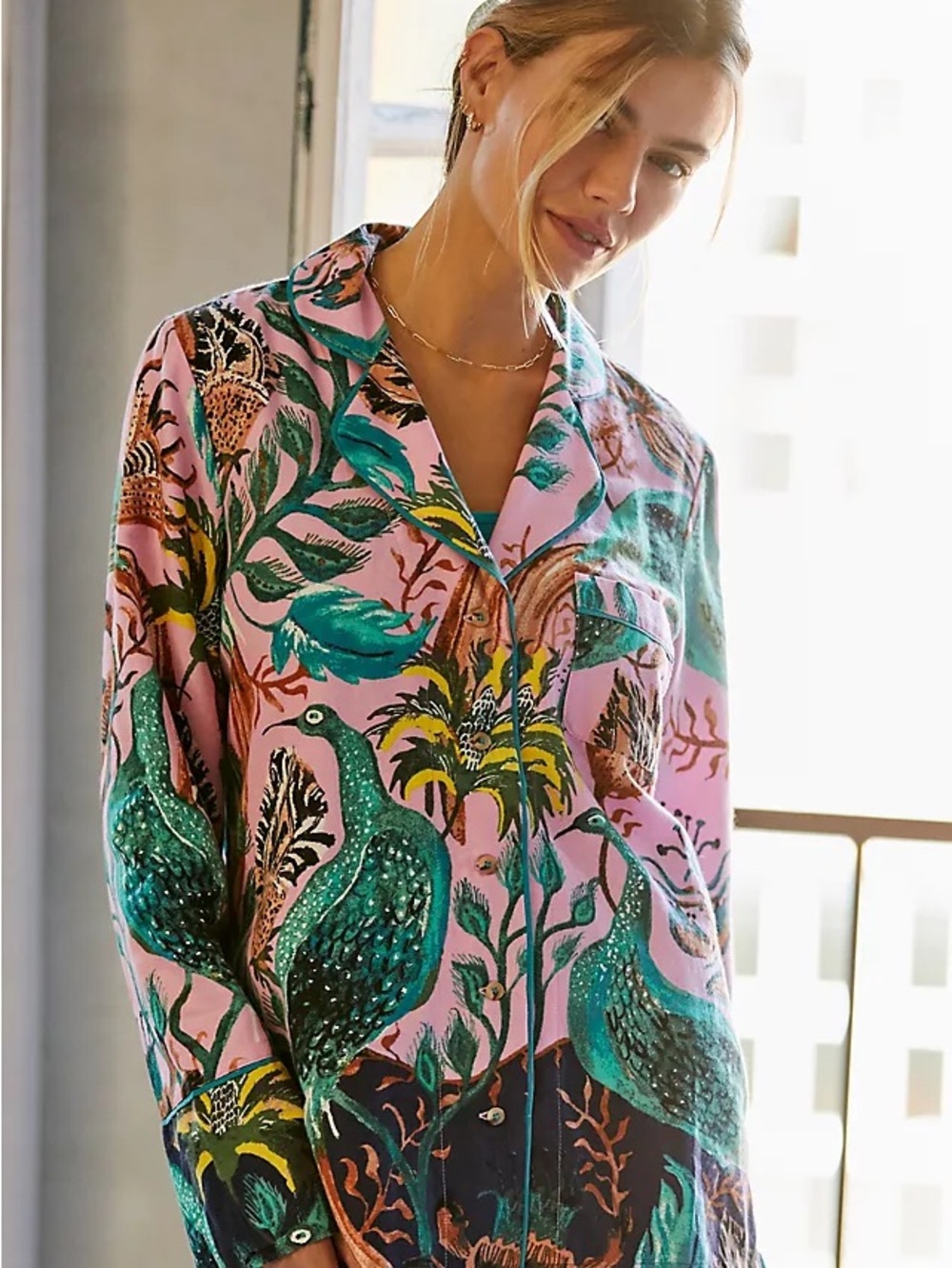 Anthropologie x Raphael Balme Peacock Flannel Sleep Top Size S